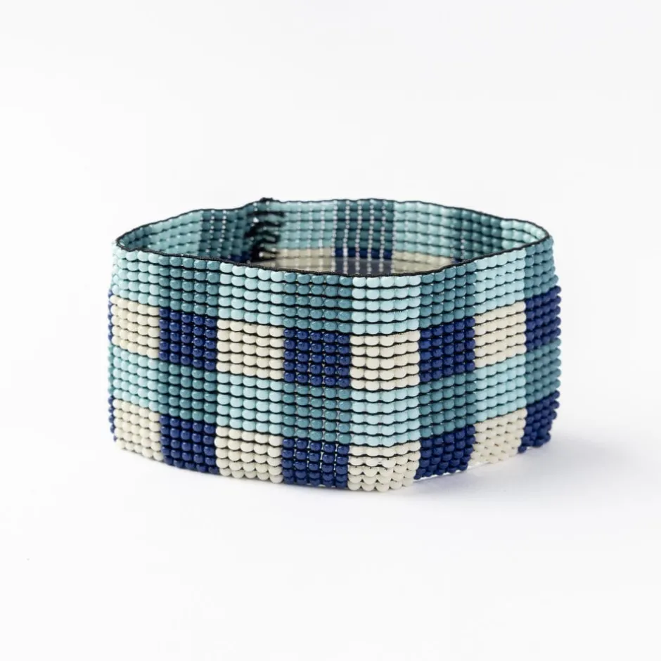 INK + ALLOY Kendall Gingham Beaded Stretch Bracelet Blue
