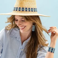 INK + ALLOY Kendall Gingham Beaded Stretch Bracelet Blue
