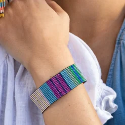 INK + ALLOY Kenzie Mixed Vertical Colorblock And Stripes Beaded Stretch Bracelet St. Tropez