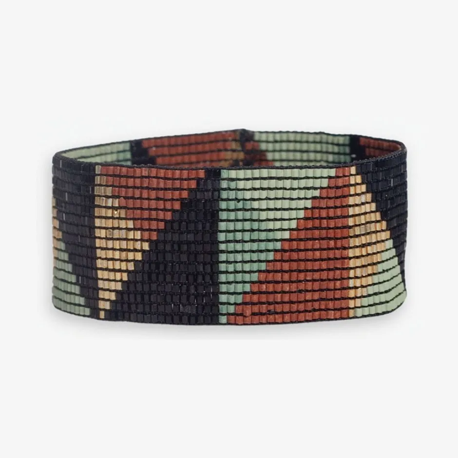 INK + ALLOY Kenzie Shifting Triangles Beaded Stretch Bracelet Greens + Rust