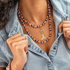 INK + ALLOY Lacey Boot Pendant Necklace Brass