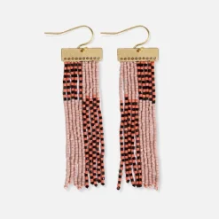 INK + ALLOY Lana Rectangle Hanger Colorblocks With Stripes Beaded Fringe Earrings Blush