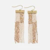 INK + ALLOY Lana Rectangle Hanger Colorblocks With Stripes Beaded Fringe Earrings Ivory/Gold