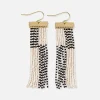 INK + ALLOY Lana Rectangle Hanger Colorblocks With Stripes Beaded Fringe Earrings Black/White