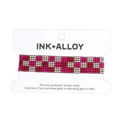 INK + ALLOY Lane Checkered Beaded Stretch Bracelet Hot Pink