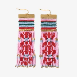 INK + ALLOY Lauren Faire Isle Nordic Beaded Fringe Earring Pink