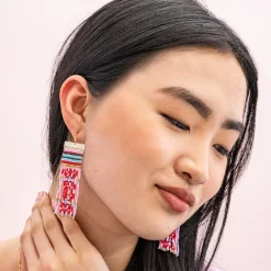 INK + ALLOY Lauren Faire Isle Nordic Beaded Fringe Earring Pink