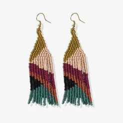INK + ALLOY Lennon Angles Beaded Fringe Earrings Muted Rainbow