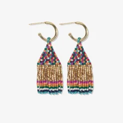 INK + ALLOY Leta Mini Gold Hoop Confetti Top And Stripe Short Fringe Earrings Muted