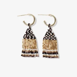 INK + ALLOY Leta Mini Gold Hoop Confetti Top And Stripe Short Fringe Earrings Black/White