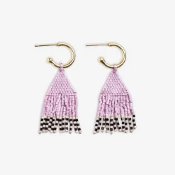 INK + ALLOY Leta Mini Gold Hoop Solid With Black/White Bottom Beaded Fringe Earrings Light Lavender