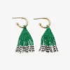 INK + ALLOY Leta Mini Gold Hoop Solid With Black/White Bottom Beaded Fringe Earrings Kelly Green