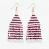 INK + ALLOY Lexie Game Day Horizontal Stripes Beaded Fringe Earrings Dark Red and White