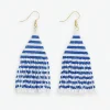 INK + ALLOY Lexie Game Day Horizontal Stripes Beaded Fringe Earrings Blue and White