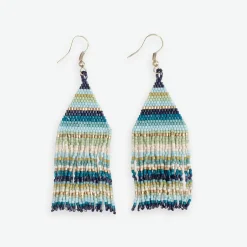 INK + ALLOY Lexie Horizontal Stripes Beaded Fringe Earrings Blue