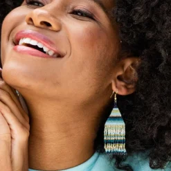 INK + ALLOY Lexie Horizontal Stripes Beaded Fringe Earrings Blue