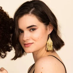 INK + ALLOY Lexie Solid Beaded Fringe Earrings Gold