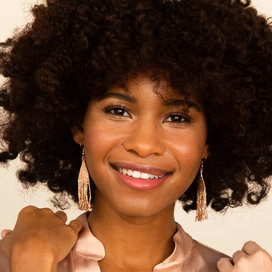 INK + ALLOY Lexie Solid Beaded Fringe Earrings Rose Gold