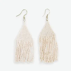 INK + ALLOY Lexie Solid Beaded Fringe Earrings Cream