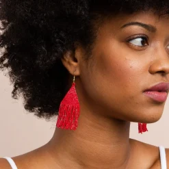 INK + ALLOY Lexie Solid Beaded Fringe Earrings Scarlet Red