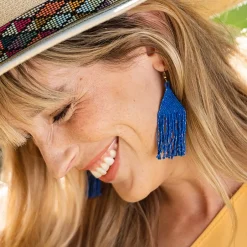 INK + ALLOY Lexie Solid Beaded Fringe Earrings Lapis