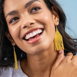 INK + ALLOY Lexie Solid Beaded Fringe Earrings Lemon