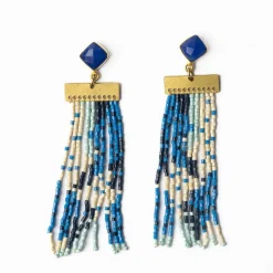 INK + ALLOY Lilah Semi-Precious Stone Post Beaded Fringe Earrings Blue