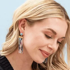 INK + ALLOY Lilah Semi-Precious Stone Post With Organic Shapes Beaded Fringe Earrings Light Blue