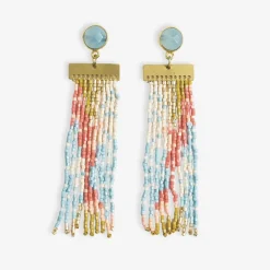 INK + ALLOY Lilah Semi-Precious Stone Post With Organic Shapes Beaded Fringe Earrings Amalfi