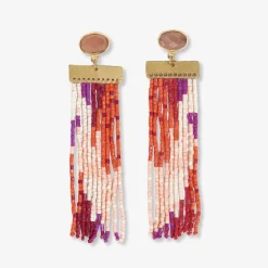 INK + ALLOY Lilah Semi-Precious Stone Post With Organic Shapes Beaded Fringe Earrings Blush