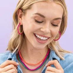 INK + ALLOY Lillian Crystal Threaded Beads Hoop Hot Pink