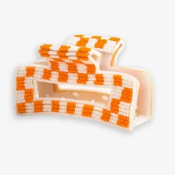 INK + ALLOY Lola Game Day Checked Beaded Hair Claw Clip Orange and White