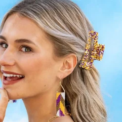 INK + ALLOY Lola Game Day Confetti Beaded Hair Claw Clip Purple and Yellow