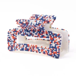 INK + ALLOY Lola Game Day Confetti Beaded Hair Claw Clip Blue and Orange
