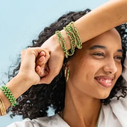 INK + ALLOY Lulu Hoop Earring Brass With Chanel Of Seed Bead Kelly Green