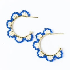 INK + ALLOY Luna Beaded Scallop Gold Hoop Lapis Blue