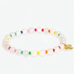 INK + ALLOY Mabel Round Stones With Alternating Seed Bead Stretch Bracelet White
