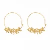 INK + ALLOY Madelyn Botanical Leaves Thin Circle Hoop Earrings Brass