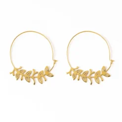 INK + ALLOY Madelyn Botanical Leaves Thin Circle Hoop Earrings Brass