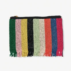 INK + ALLOY Margaret Striped With Fringe Luxe Beaded Clutch Multicolor