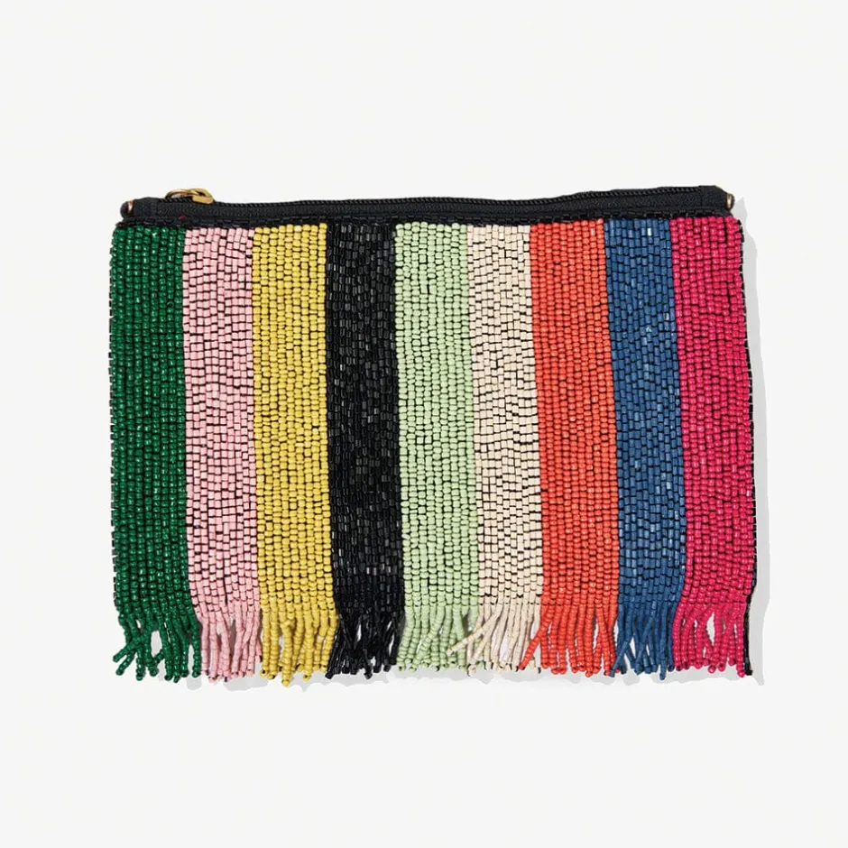 INK + ALLOY Margaret Striped With Fringe Luxe Beaded Clutch Multicolor