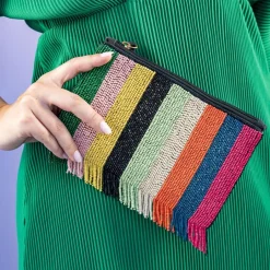 INK + ALLOY Margaret Striped With Fringe Luxe Beaded Clutch Multicolor