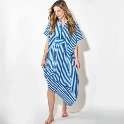 INK + ALLOY Margot Kaftan Stripe Internal Drawstring Fits Most Blue White