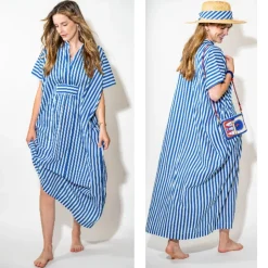INK + ALLOY Margot Kaftan Stripe Internal Drawstring Fits Most Blue White