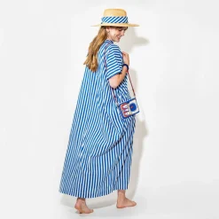 INK + ALLOY Margot Kaftan Stripe Internal Drawstring Fits Most Blue White