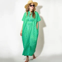 INK + ALLOY Margot Kaftan Stripe Internal Drawstring Fits Most Green Blue