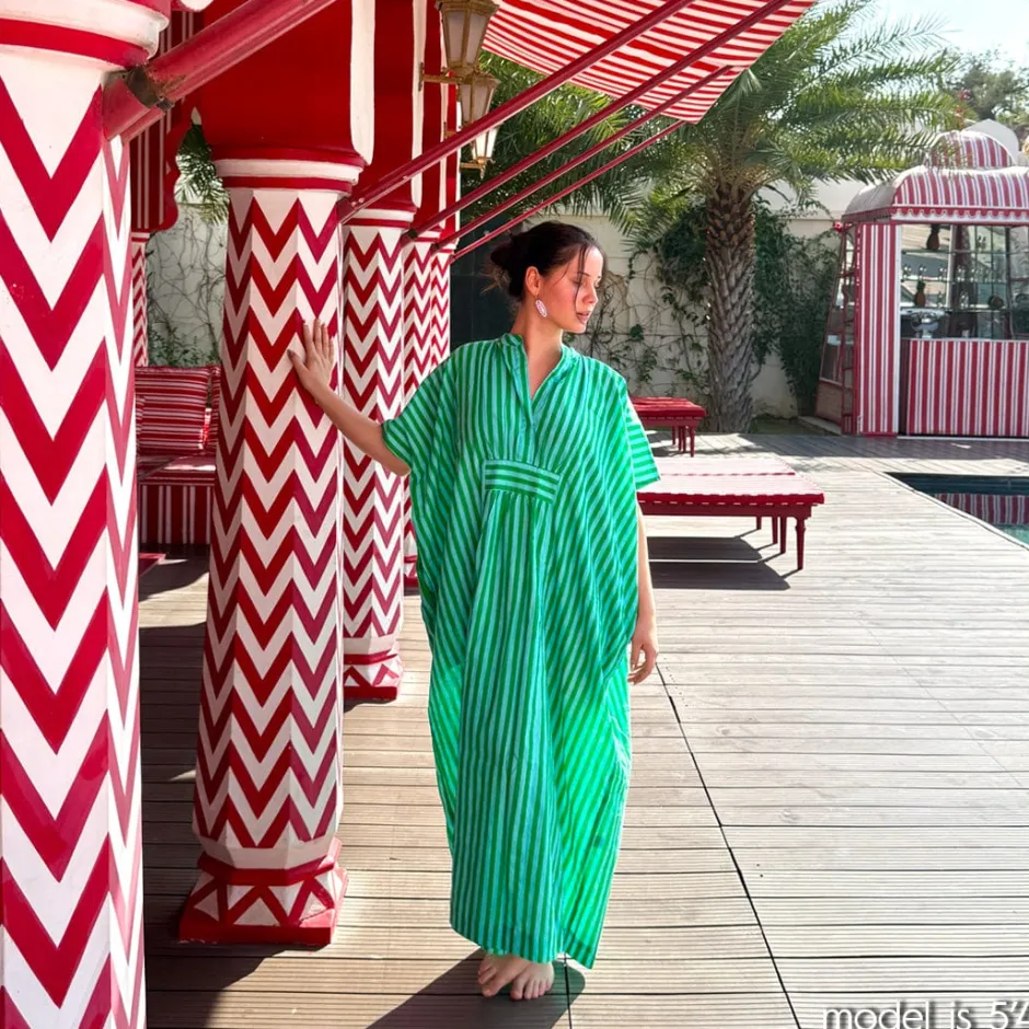 INK + ALLOY Margot Kaftan Stripe Internal Drawstring Fits Most Green Blue