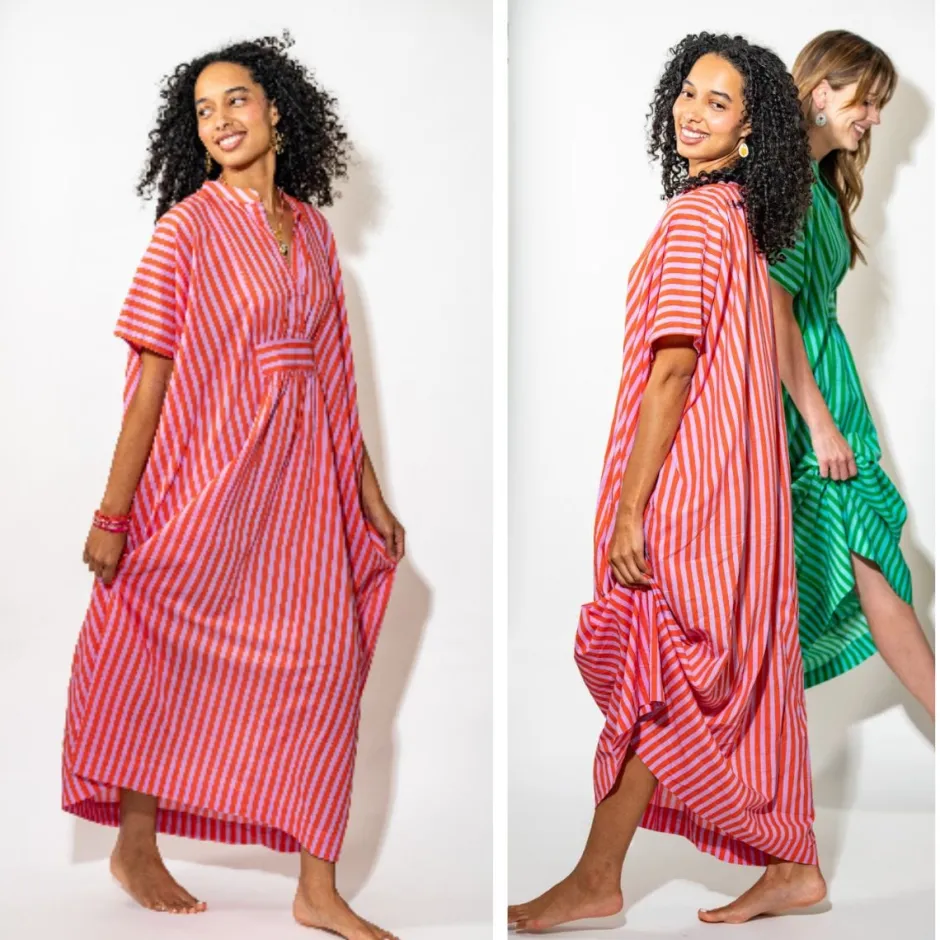 INK + ALLOY Margot Kaftan Stripe Internal Drawstring Fits Most Lavender Poppy