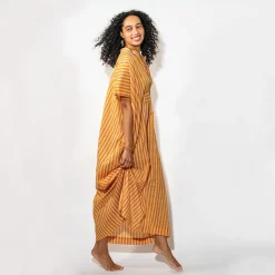 INK + ALLOY Margot Kaftan Stripe Internal Drawstring Fits Most Blush Mustard