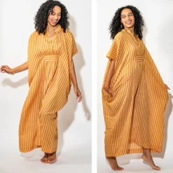 INK + ALLOY Margot Kaftan Stripe Internal Drawstring Fits Most Blush Mustard